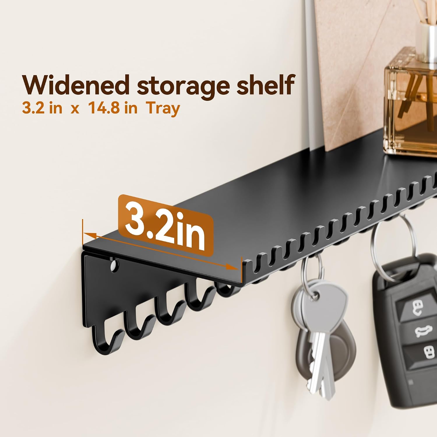 niffgaff Wall-Mounted Jewelry Organizer with Hooks and Shelf - Necklace Hanger Holder for Hanging Storage, Multi-Functional Wall Decor(for Rings, Earrings, Bracelets), Black