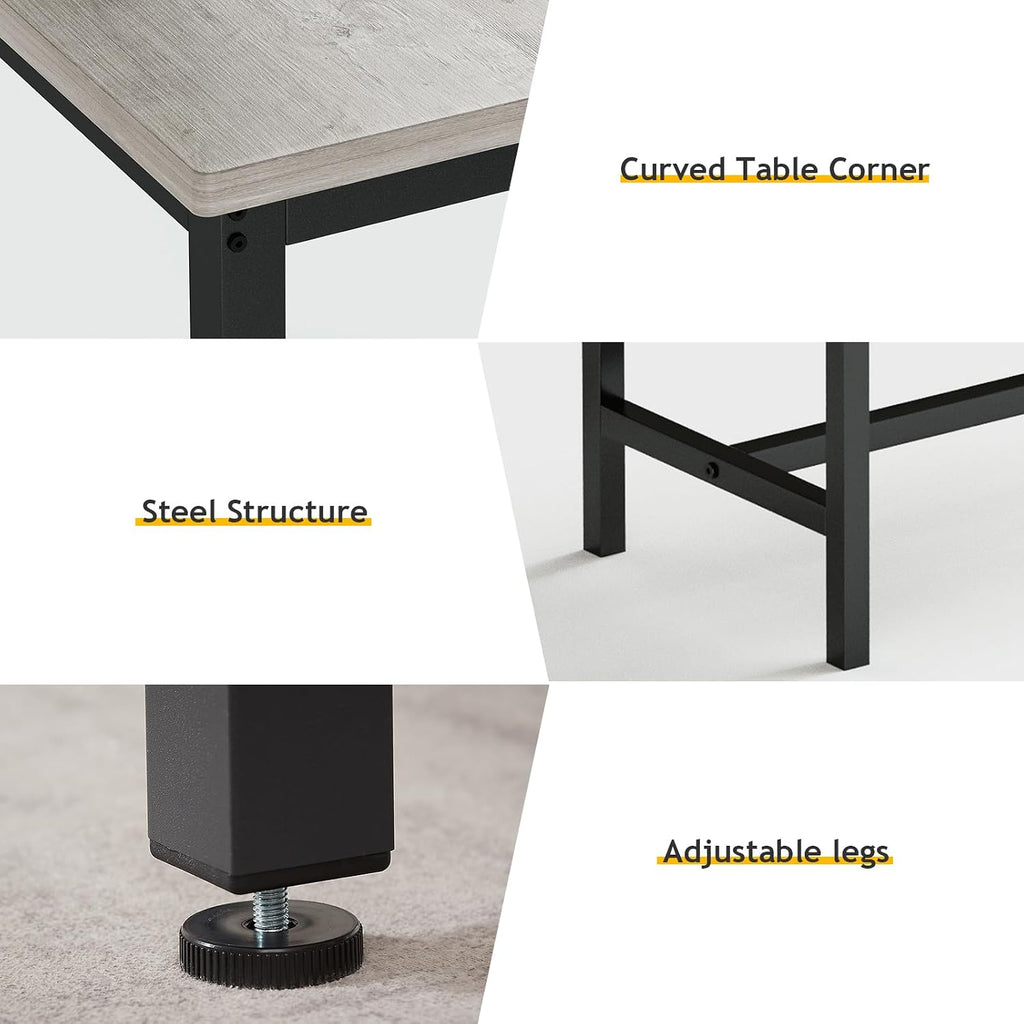 Rovibek 43" Dining Table Benches Set for 4, Modern Space Saving Kitchen Table Chairs & Adjustable Feet Breakfast Table 2 Benches, Wooden Industrial Style Farmhouse, Light Grey
