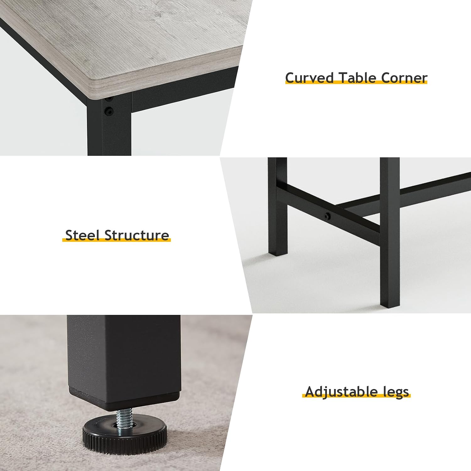 Rovibek 43" Dining Table Benches Set for 4, Modern Space Saving Kitchen Table Chairs & Adjustable Feet Breakfast Table 2 Benches, Wooden Industrial Style Farmhouse, Light Grey