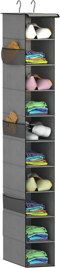 Libeder 10-Shelf Hanging Closet Shoe Organizers with Side Pockets, Grey | Hanging Closet Organizer with Side Pockets for Wardrode,Dorm, Folding Shoe Racks, Space Saving Hanging Shelves with Hooks