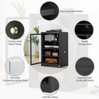 LEVNARY Media Cabinet with Door, Black 5-Tier Stereo Cabinet with Adjustable Shelves, AV Media Storage Shelf with Cable Management, Audio-Video Rack Stand for Living, Gaming, Recording Room (Black)