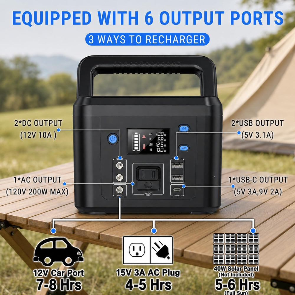 200W Portable Power Station, 192Wh LiFePO4 Solar Generator for Camping