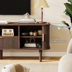 Fluted TV Stand, 55 Inch Mid Century Modern Media Console Table with Sliding Tambour Door Farmhouse Sideboard Buffet Cabinet Fits TVs up to 75 inch, Wood Entertainment Center for Living Room