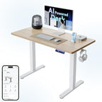 HUANUO 48 inch Electric Standing Desk with Smart APP, Alexa & Google Voice Control, Wi-Fi, Adjustable Height, 6 Memory Settings, Sedentary Reminder, Posture & Neck Care, Sit-Stand Desk, Light Walnut