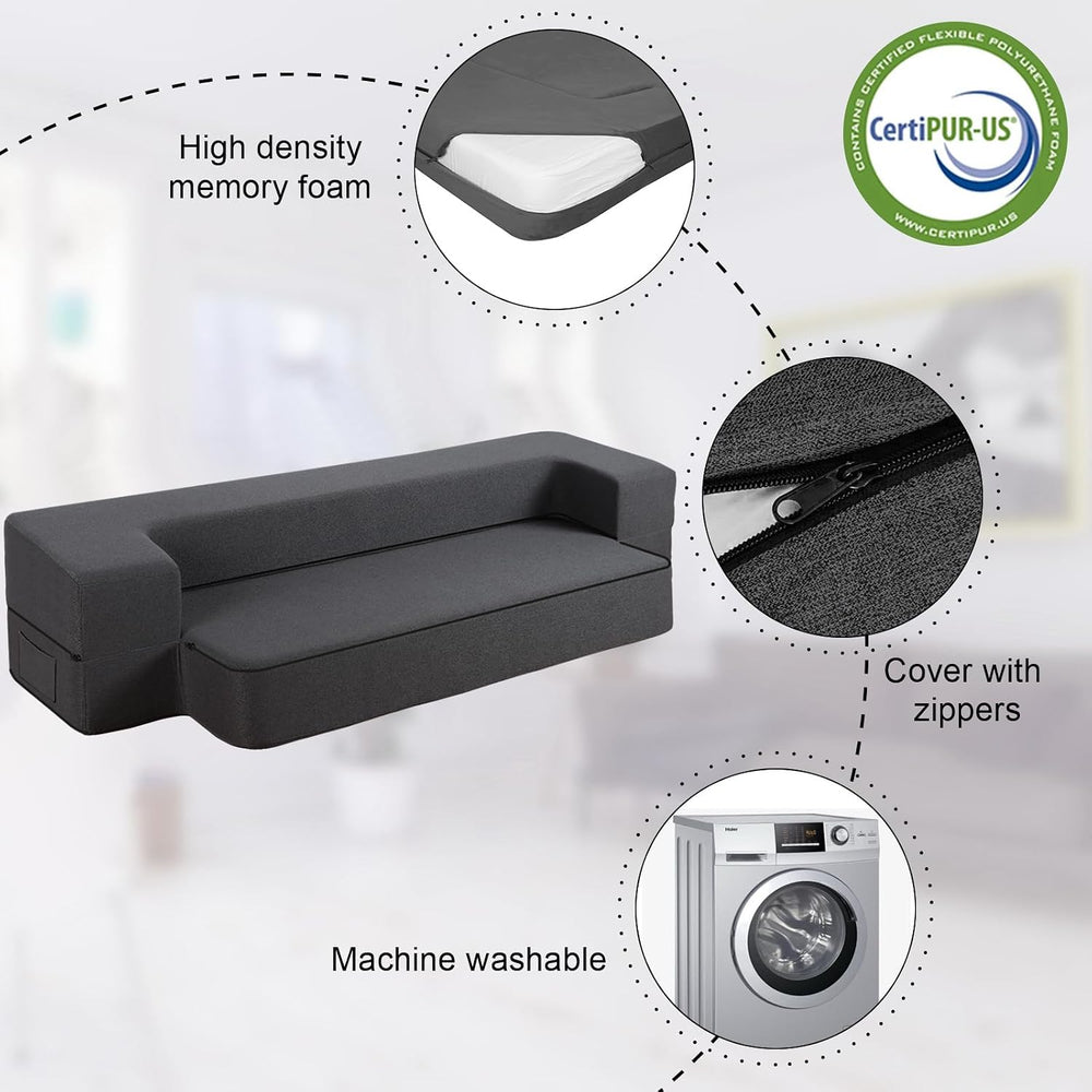 10 Inch Folding Sofa Bed Memory Foam Futon Chair Bed, Modern Fold Out Couch |...