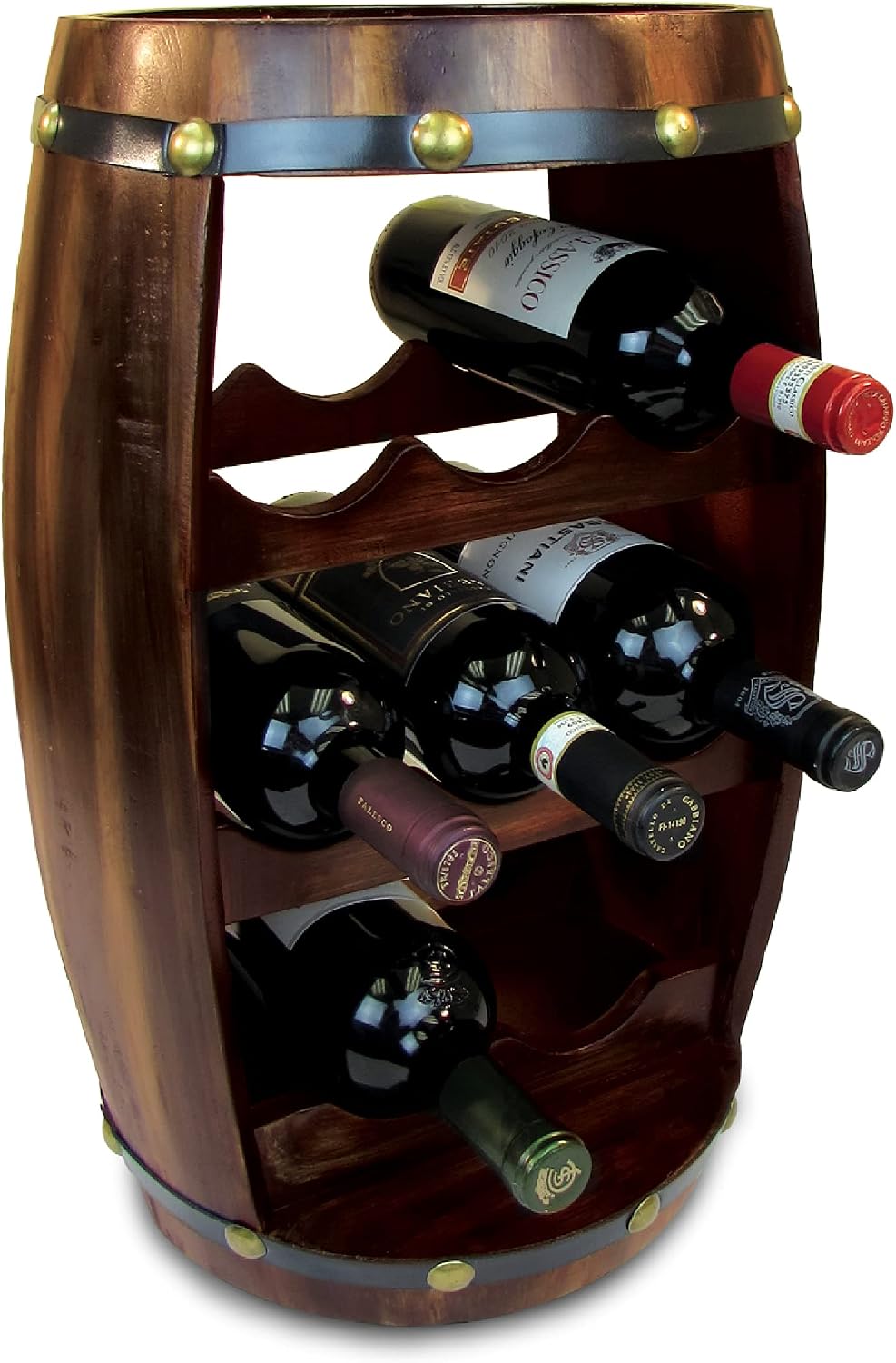 CoTa Global Alexander Wooden Barrel Wine Rack - 8 Bottles Wine Storage Rack, Free Standing Wooden Wine Rack, Liquor Bar Wine Wine Bottle Rack, Rustic Wine Bottle Holder, Wall Mounted Wine Rack