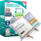 TAILI 6 Pack Vacuum Storage Bags, LONG SIDE ZIP (39x28 inch), Vacuum Seal Bags for Clothing, Jumbo Storage Space Saver for Beddings, Comforters, Blanket, Pillows and Clothes