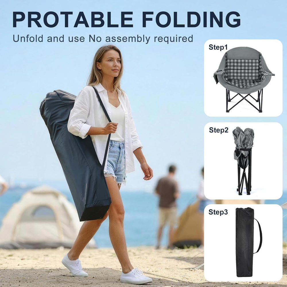 Oversized Camping Chair for Adults, 500 LBS Heavy Duty Folding Chair, Plaid |...