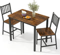 Rovibek 3 Piece Dining Table Set for 2 with Steel Frame & Adjustable Feet, Small Kitchen Table with 2 Chairs, Modern Breakfast Nook Dinette for Small Space, Industrial Farmhouse Brown