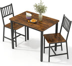 Rovibek 3 Piece Dining Table Set for 2 with Steel Frame & Adjustable Feet, Small Kitchen Table with 2 Chairs, Modern Breakfast Nook Dinette for Small Space, Industrial Farmhouse Brown