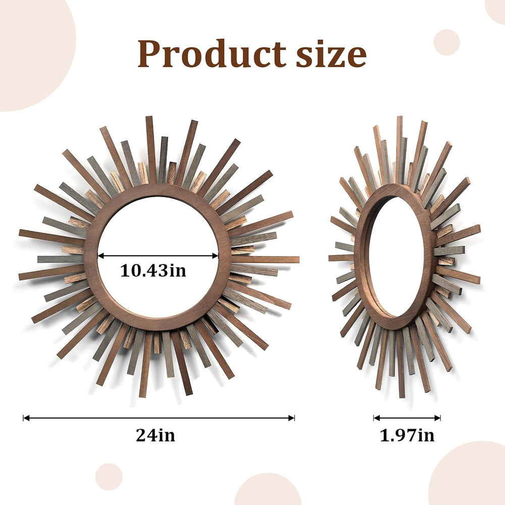 24 Inch Boho Sunburst Mirror, Decorative Rustic Farmhouse Wall Decor for Livi...
