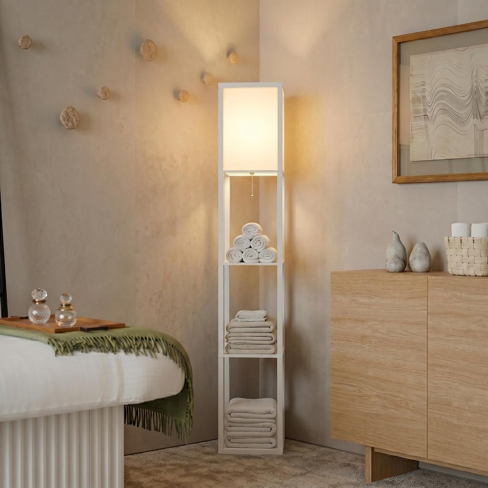 Brightech Maxwell - Modern Shelf Floor Lamp with Lamp Shade & Warm White ...
