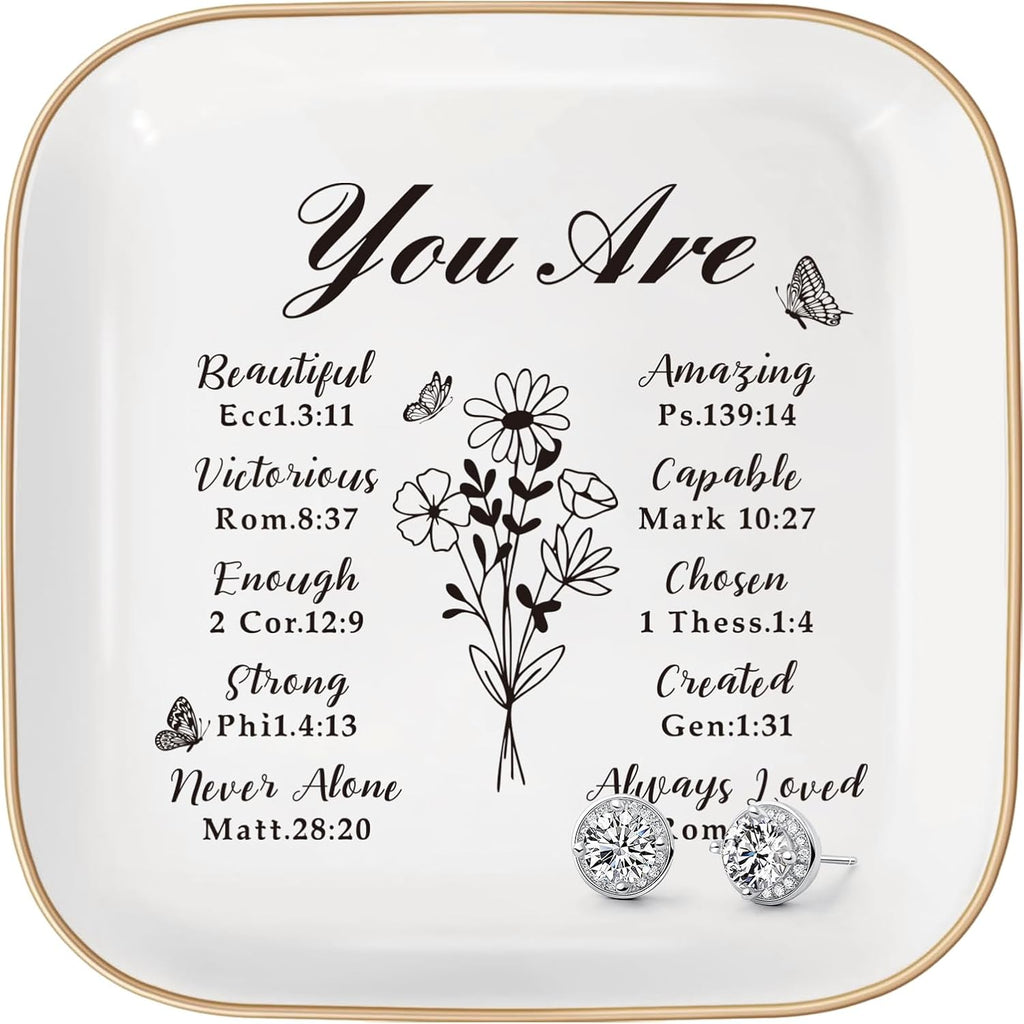 Christian Jewelry Dish Gifts for Women,Personalized Confirmation Jewelry Tray Gifts for Teen Girls，Baptism Gifts for Girl with Bible Verse for Birthdays Christmas (You Are)