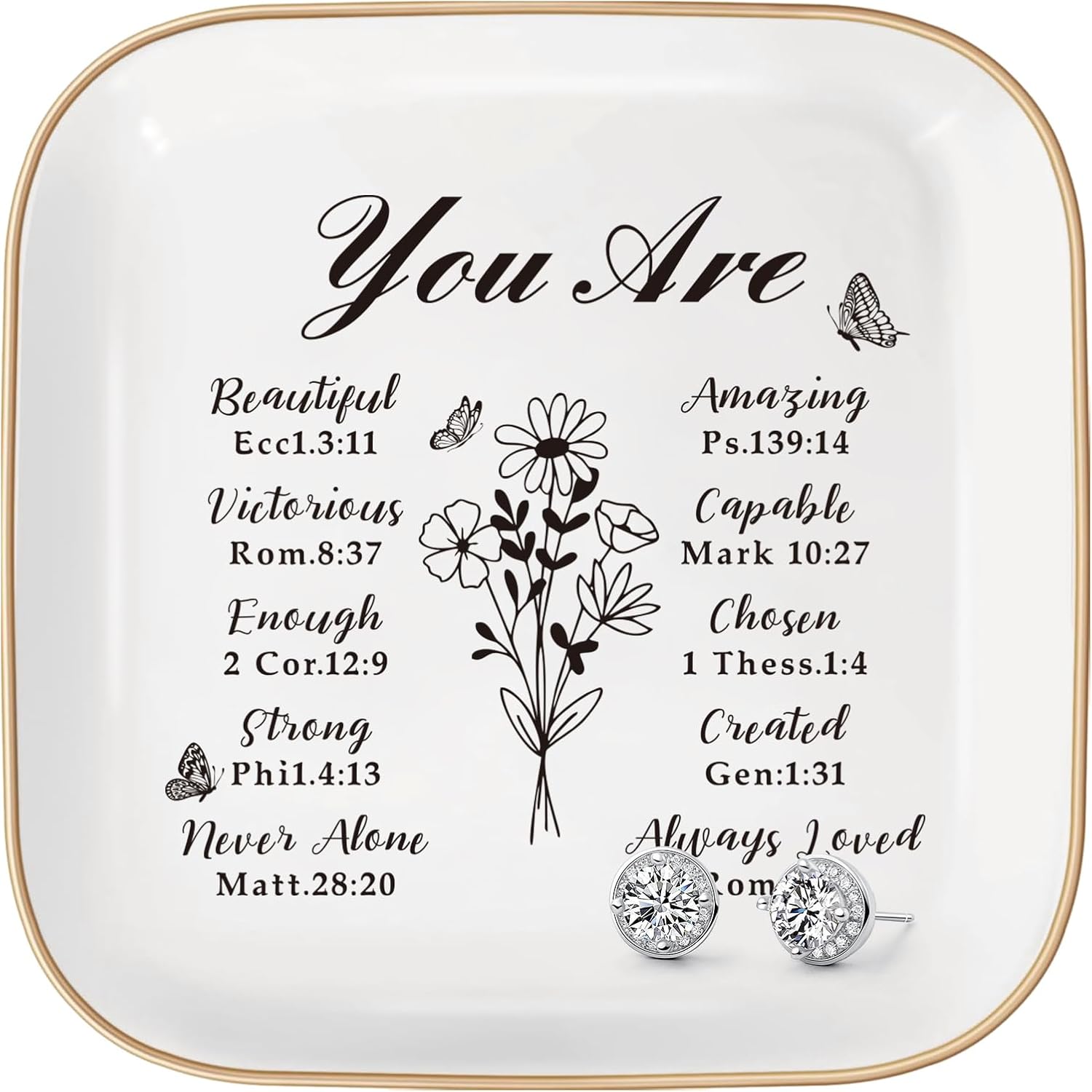 Christian Jewelry Dish Gifts for Women,Personalized Confirmation Jewelry Tray Gifts for Teen Girls，Baptism Gifts for Girl with Bible Verse for Birthdays Christmas (You Are)