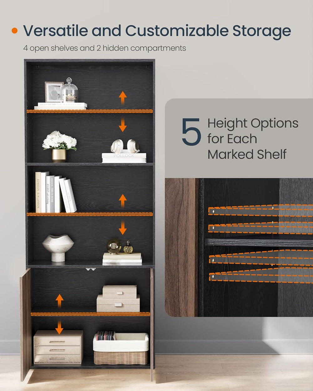 SONGMICS Home Book Shelf, Snapsemble Superfast Assembly, 6-Tier Floor Standin...
