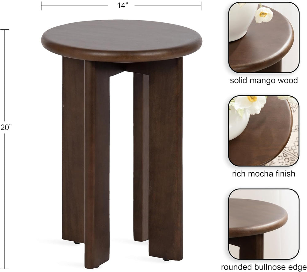 Kate and Laurel Seebeck Modern Wooden Round Side Table; 14 x 14 x 20; Dark Br...