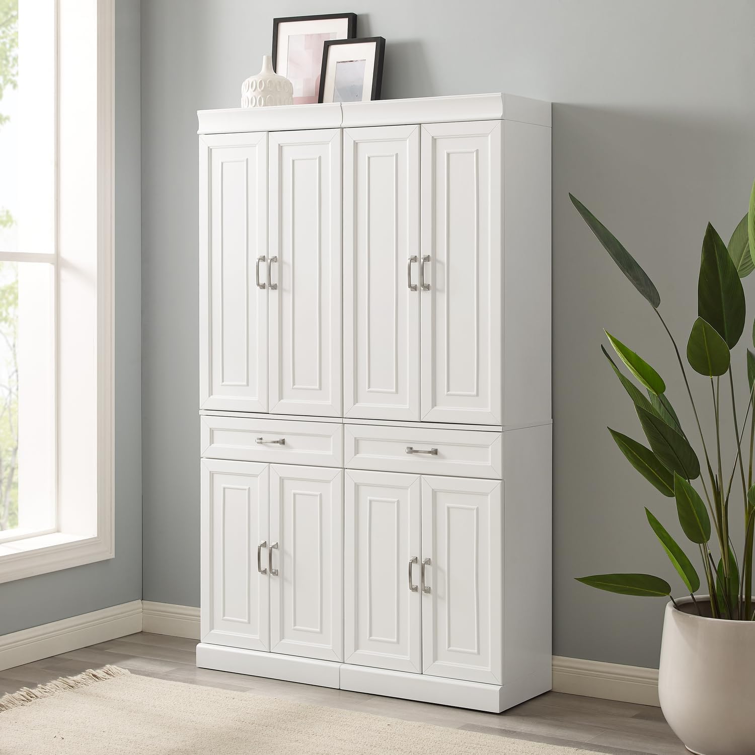 Maykoosh Pantry Cabinets - 2 Piece Kitchen Storage Organizer, White Finish