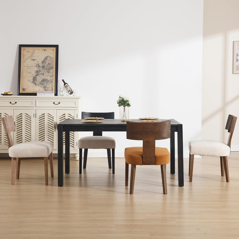 Farmhouse Dining Chairs Set of 4, Upholstered Dark Brown Solid Wooden Chairs ...