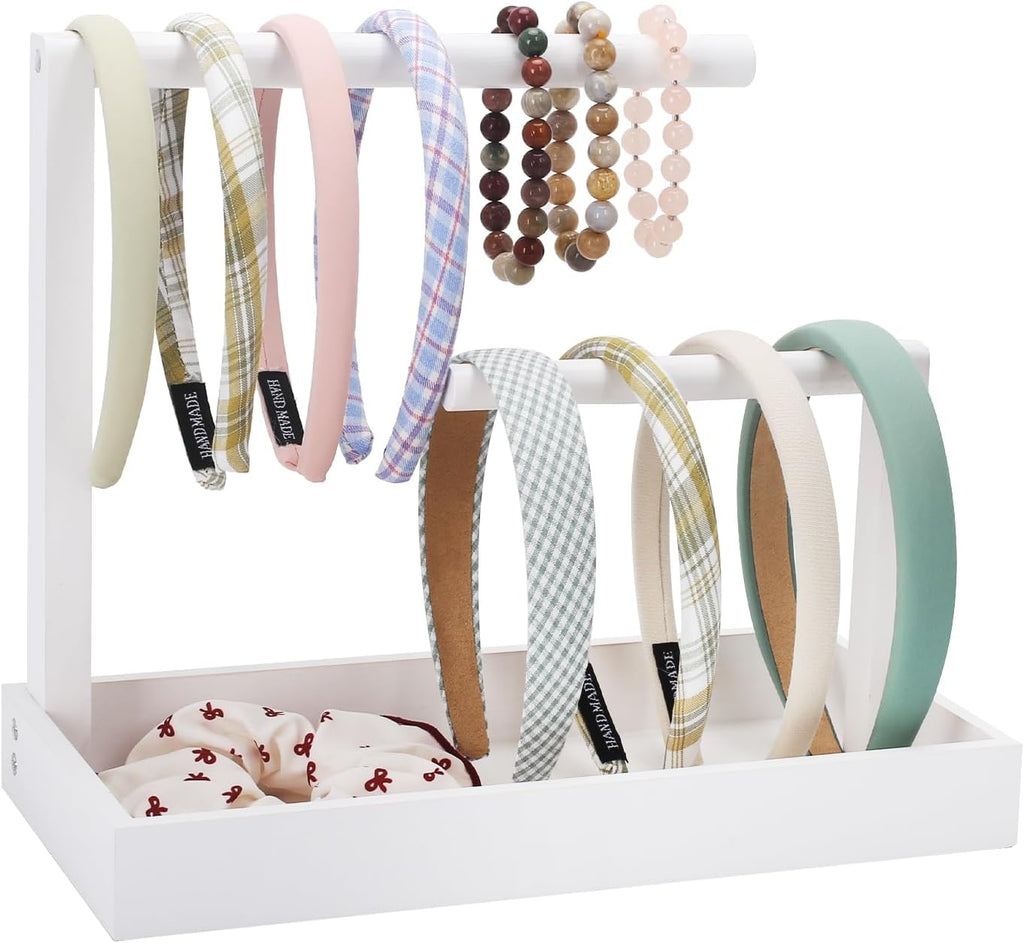 Headband Organizer Headband Holder for Girls Hair Tie Holder Stylish Vanity Organizer with Rustic Natural Wood Design for Bathroom & Dressing Tablespace-Saving Hair Accessory Storage