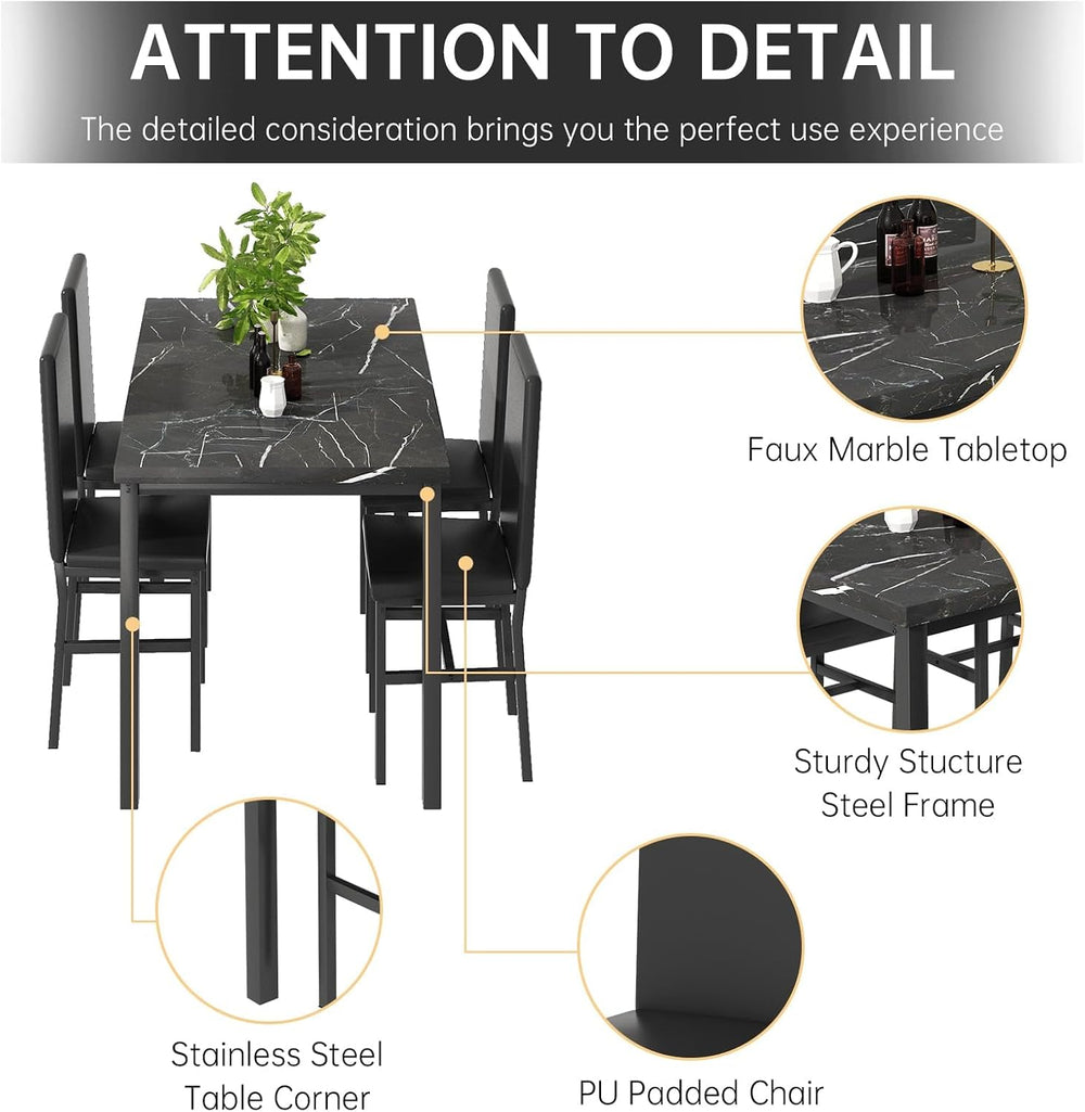 AWQM 5 Piece Dining Table Set for 4, Faux Marble Kitchen Table and Chairs for...
