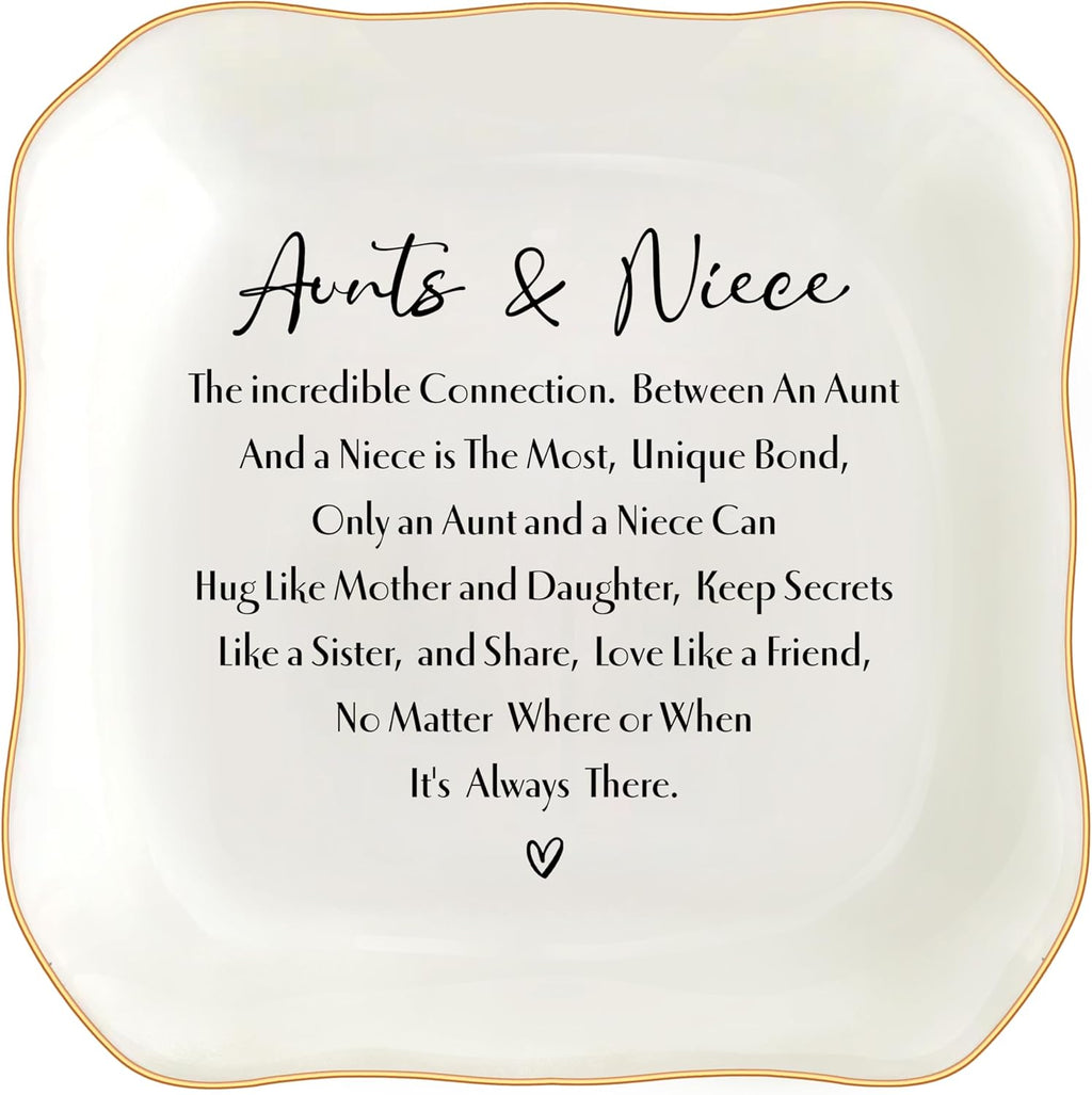 Aunt Gifts from Niece Jewelry Dish Trinket Tray, Auntie Birthday Gifts, I Love You Aunt Present for Christmas Wedding, Best Aunt Ever Gifts (White-Aunts3)