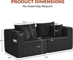 73" Loveseat Modular Sectional Sofa, Oversized 2-Seater Boneless Tufted Cloud Couch with Cup Holder, Corduroy Upholstery Small Couches for Living Room, No Assembly Black