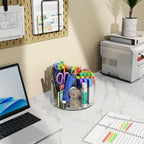 Acrylic Pen Holder, 2 Pack 360 Rotating Organizer With 6 Compartments, Desk Office Storage for 800 Pens, Markers, Crayons and Art Supplies