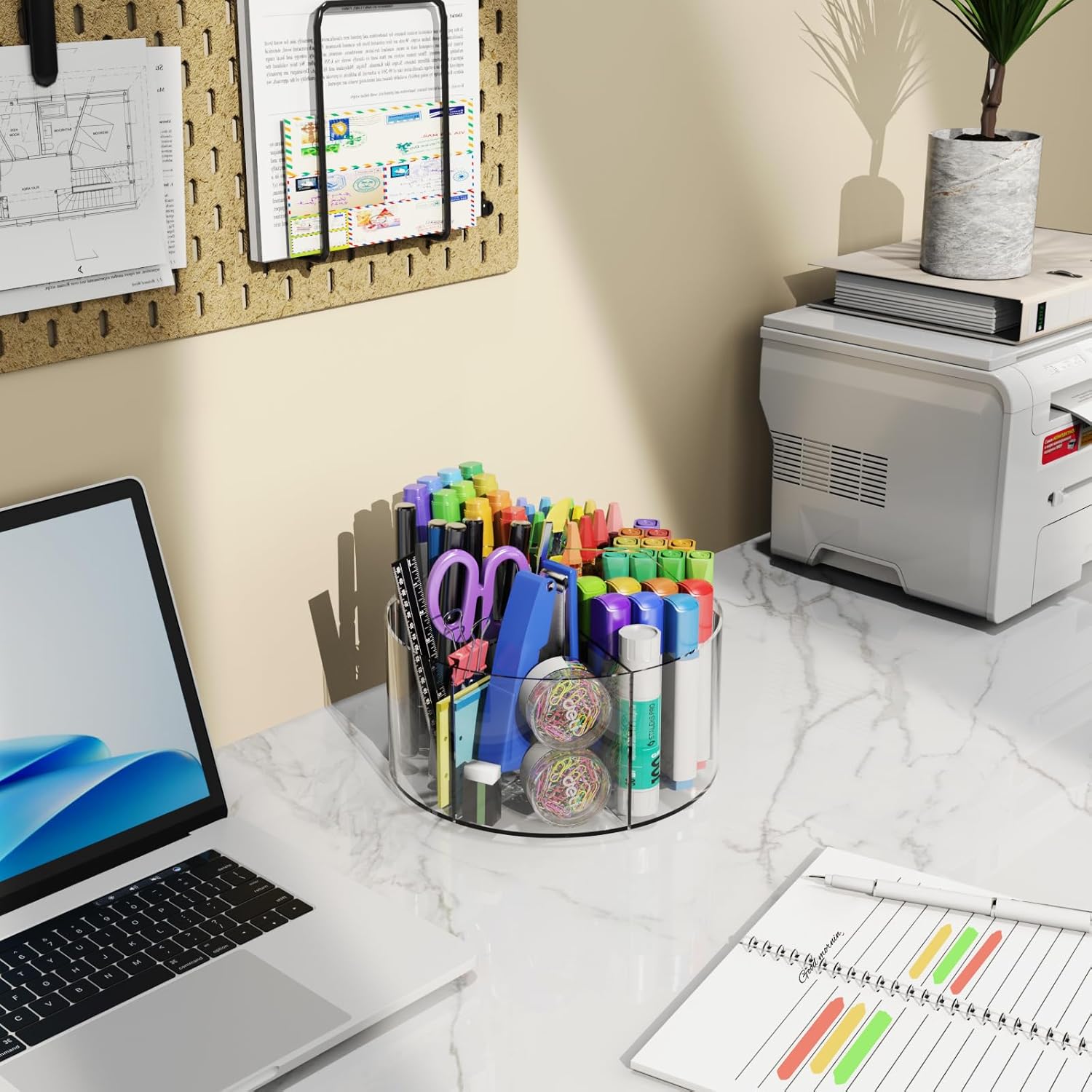 Acrylic Pen Holder, 2 Pack 360 Rotating Organizer With 6 Compartments, Desk Office Storage for 800 Pens, Markers, Crayons and Art Supplies