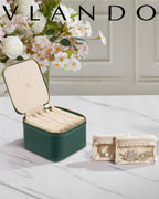 Vlando Gifts for Teachers,Travel Jewelry Box with 6 Velvet Jewelry Zipper Pockets Jewelry Case Premium Petal Hardware Travel Jewelry Organizer Graduation Gifts (Green)