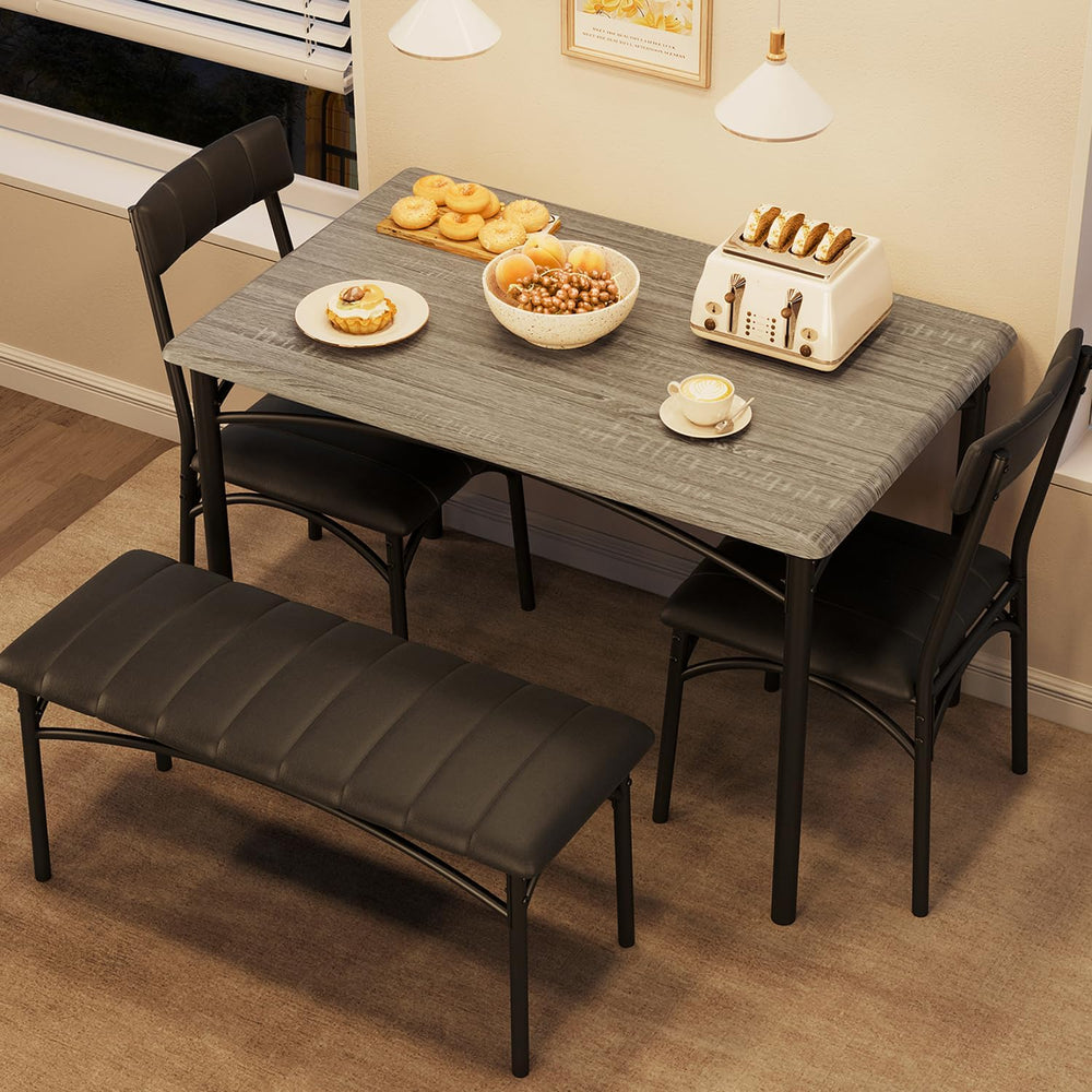 Garvee Dining Table Set for 4, Kitchen Table with Upholstered Bench and 2 Cha...