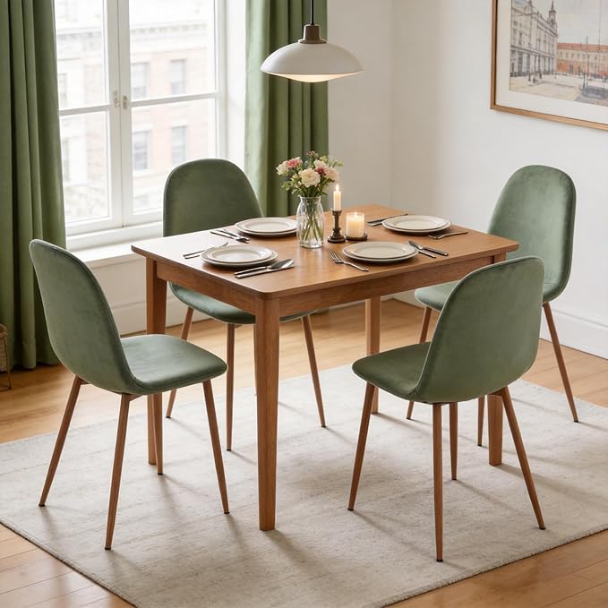 Velvet Dining Chairs Set of 4 - Modern Seating with Metal Legs for Living, Bedroom,Dining Room - Green Chairs for Dining Room, Chair Set for 4