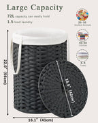 Laundry Hamper with Lid Laundry Basket with Lid 19.0 Gal (72 L) Round Wicker Laundry Basket Handwoven Rattan Basket with Lid Removable Bag 2 Mesh Bags Handles for Living Room Bathroom Black