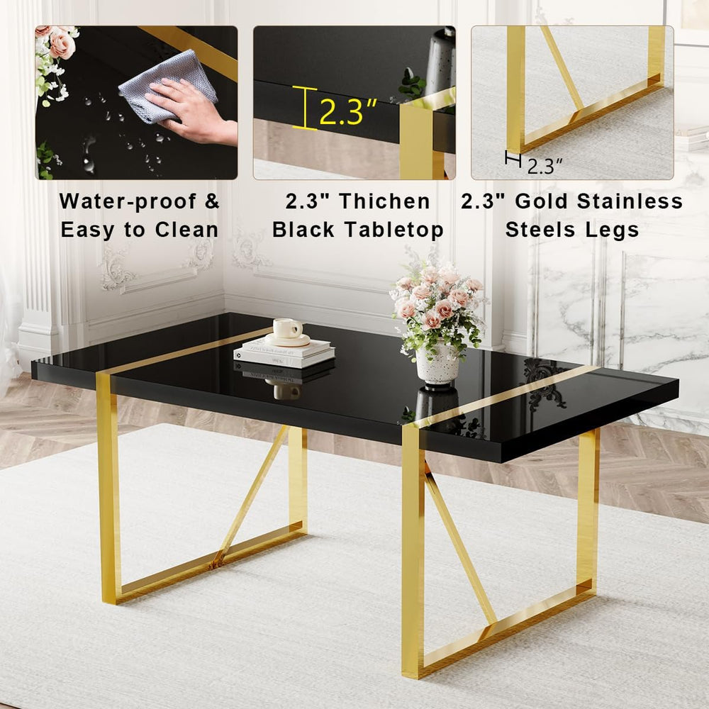 71" Modern Dining Table Set for 8, Black Dining Table Set for 8, Black W...