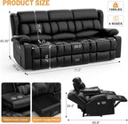 Recliner Sofa Set, Flip Middle Backrest Design PU Leather 3 Seater Reclining Sofa and 2PC Single Recliner Chair, Manual Couches for Living Room (Black, PU 3+1+1)