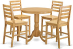 East West Furniture JACF5-OAK-W 5 Piece Counter Height Dining Set Includes a Round Dining Table with Pedestal and 4 Kitchen Chairs, 36x36 Inch, Oak