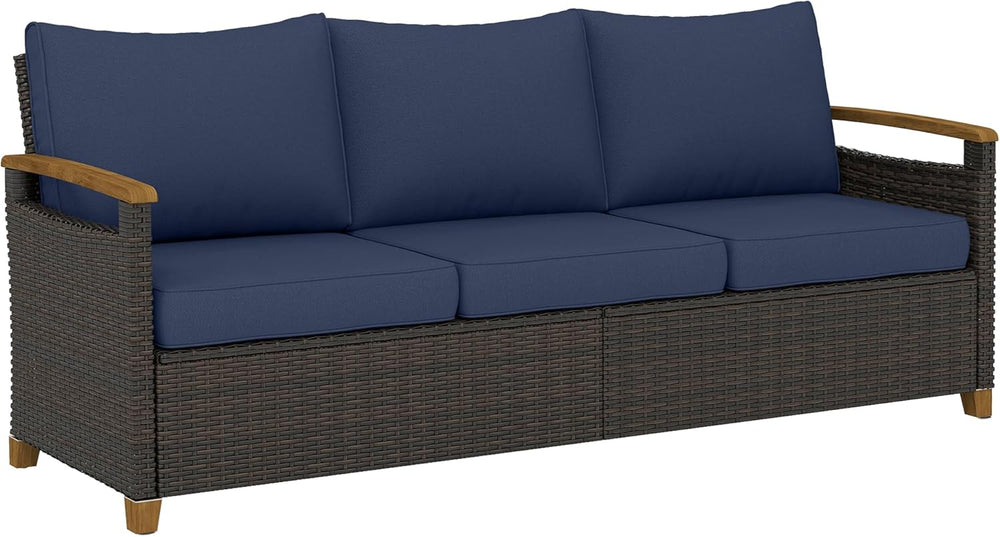 Outsunny 3 Seater Outdoor Couch Sofa, PE Wicker Patio Couch with Wide Deep Se...