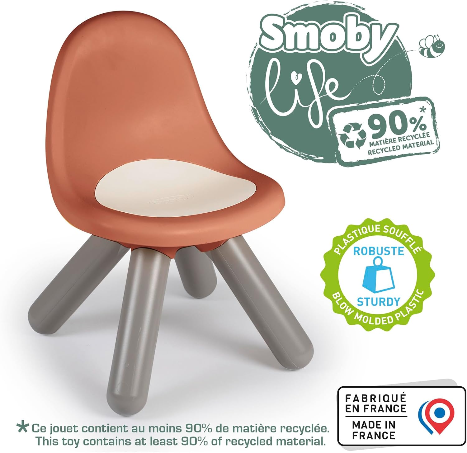 Smoby Life Kid Terracotta Chair - Indoor and Outdoor Use - Anti-UV Treated - Recycled Material - From 18 Months - Made in France