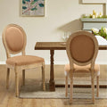 Linen Upholstered Dining Chairs Set of 2 French Country Oval Fabric Back Kitchen Side Chair with Wood Legs for Dining Room, Kitchen, Restaurant(Tan-Fabric)