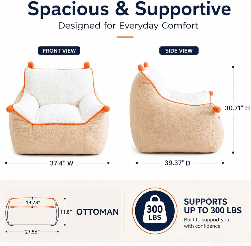 Bean Bag Chair with Armrests & Ottoman, Cozy Chaise Lounge for Teens | So...