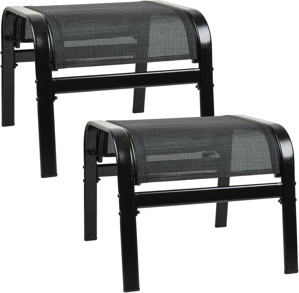 Patio Outdoor Ottoman 2 Set, Modern Footstools Textliene Metal Foot Rest Black