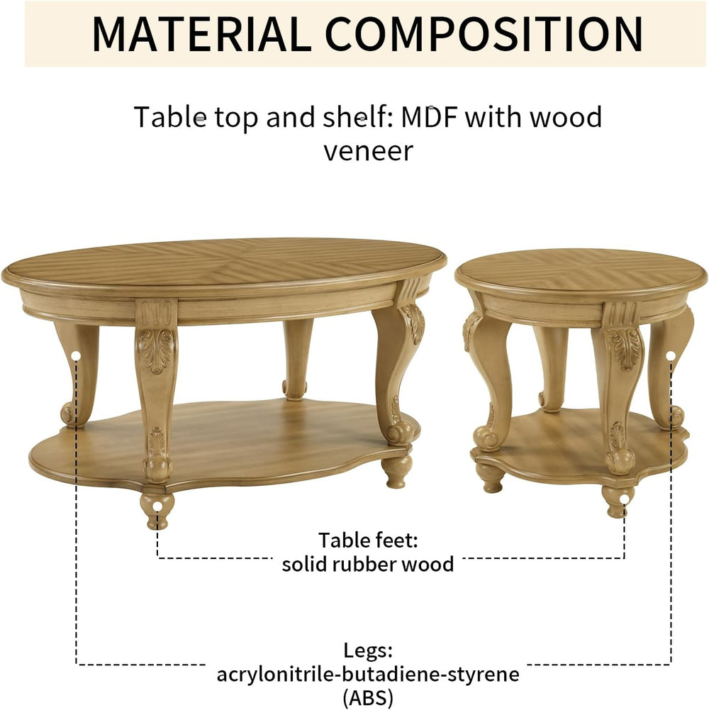 Coffee Table and End Table Sets, Oval Wood Coffee Table and Round End Table S...