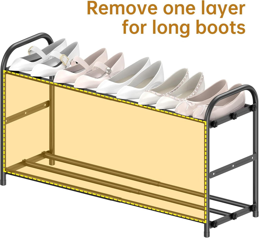 Hleelomi 3-Tier Metal Expandable Shoe Rack for Closet and Entryway Black | Adjustable Shoe Organizer for Closet,Living Room,Dorm,Garage,Fits Small Spaces, Apartments and Rentals