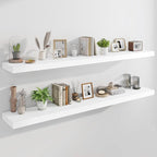 Marsmiles 72" Floating Shelves for Wall, Wooden Shelves with Invisible Brackets Set of 2, Rustic Farmhouse Wall Mounted Shelf for Kitchen Bathroom Living Room Study, White