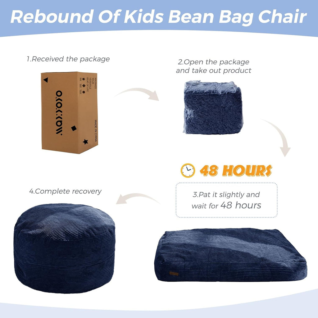 MAXYOYO Bean Bag Chair Bed for Kids, Convertible Bean Bag Floor Sofa Couch | Folds from Lazy Chair to Floor Bed, Machine Washable Corded Fabric, Stuffed Floor Sofa Couch for Boys and Girls, Navy