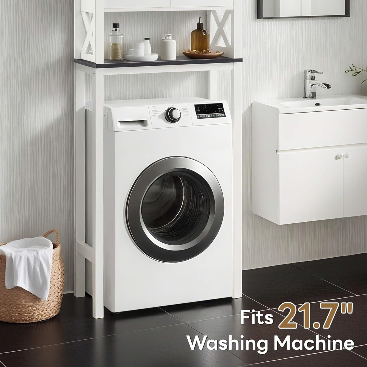 ivinta Over The Toilet Storage Cabinet, 3-Tier Bathroom Storage Cabinet with Adjustable Shelf and Doors, Freestanding Space Saver Above Toilet for Bathroom Laundry Restroom BT09 (White)
