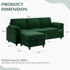 Vongrasig Convertible Sectional Couch, 3 Seat L Shaped Sofa with Removable Pillows Linen Fabric Small Modern Couch Mid Century for Living Room, Apartment and Office, Green