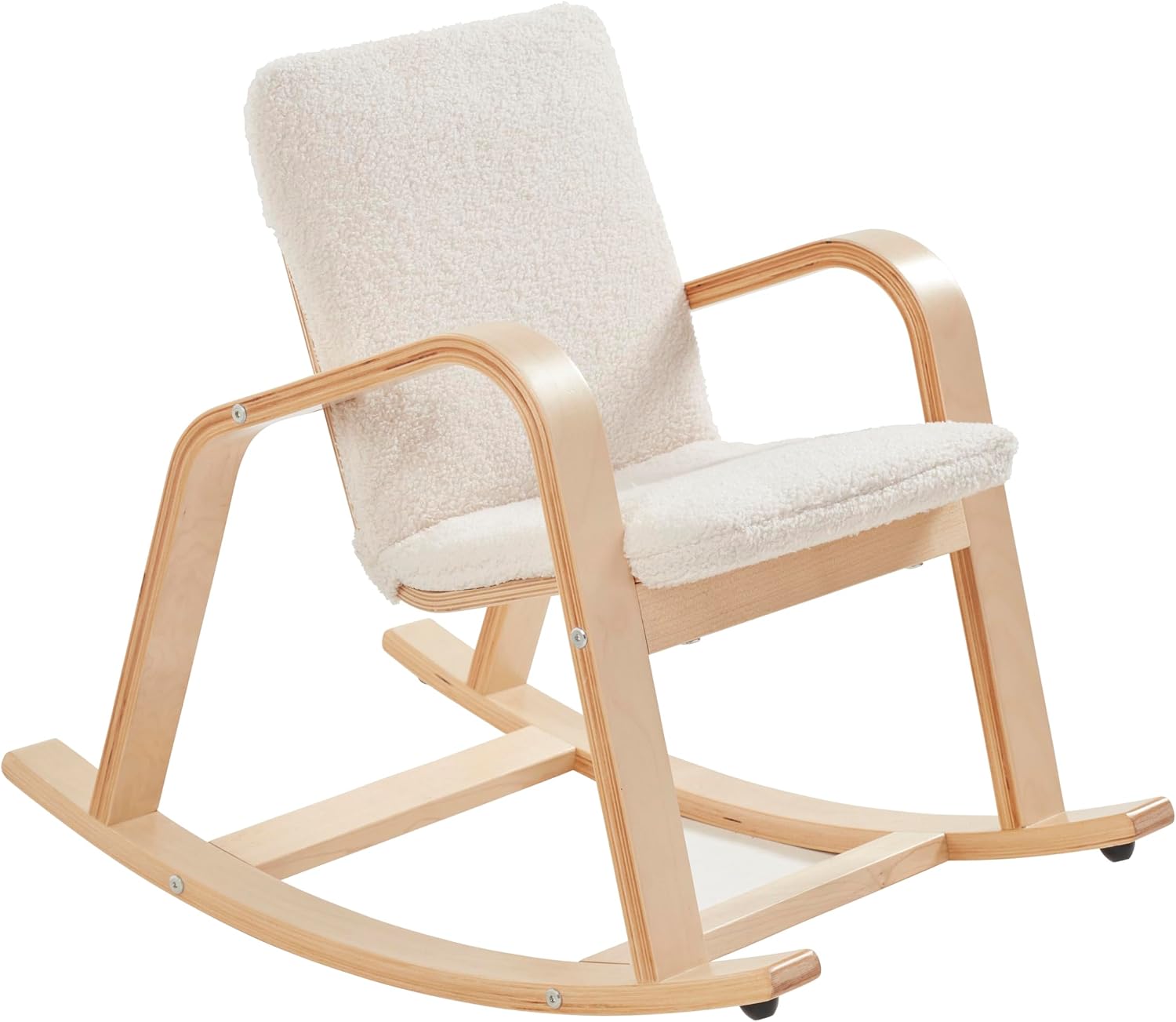 ECR4Kids Bentwood Rocking Chair with Armrests and Cushion, Natural | Durable birch, GREENGUARD Gold Certified, 2-5 years, 74 lb capacity, Montessori seating, plush sherpa cushion, classroom/home