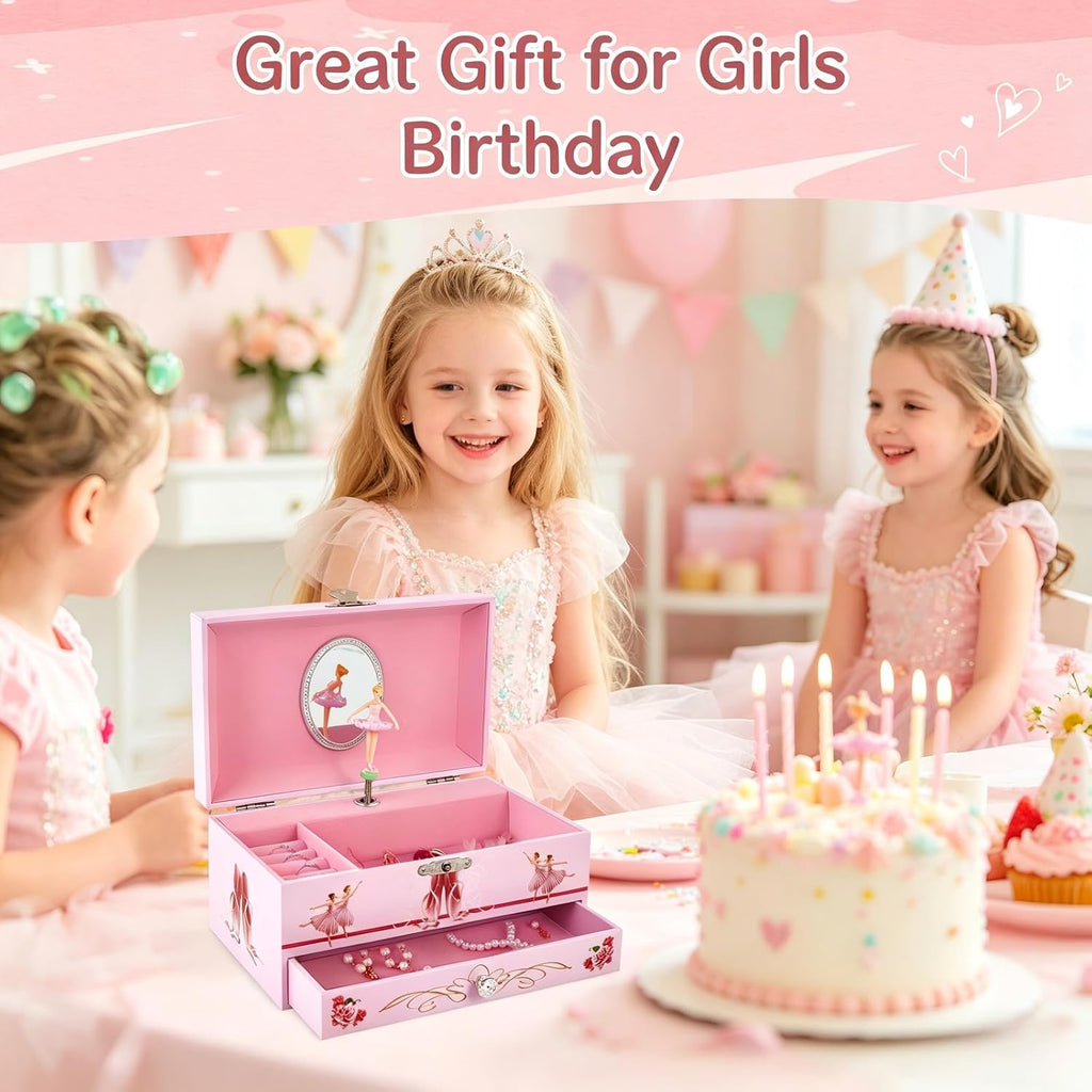 Classical Ballerina Musical Jewelry Box with Drawer and Dancing Ballerina,Girls Gifts for Kids Jewel Storage, Girls Music Box for Kids Ages 3-12 Gift