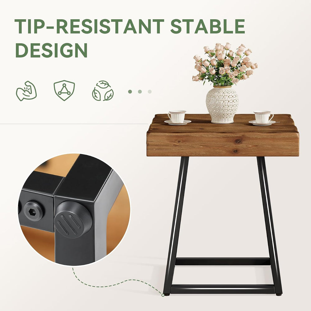 2pcs Solid Wood End Table, 19.7" Square Side Table with Metal Frame, Ind...