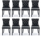 Leather Upholstered Dining Chairs Set of 8, Modern Style Kitchen Side Chairs with Nailhead Trim and Wood Leg, Metal Pulling Ring for Dining Room Living Room(Black&Wine Red)